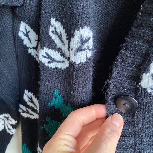 Vintage Cabin Creek Holiday Holly Embroidered Knit Button Cardigan - Picture 3 of 4